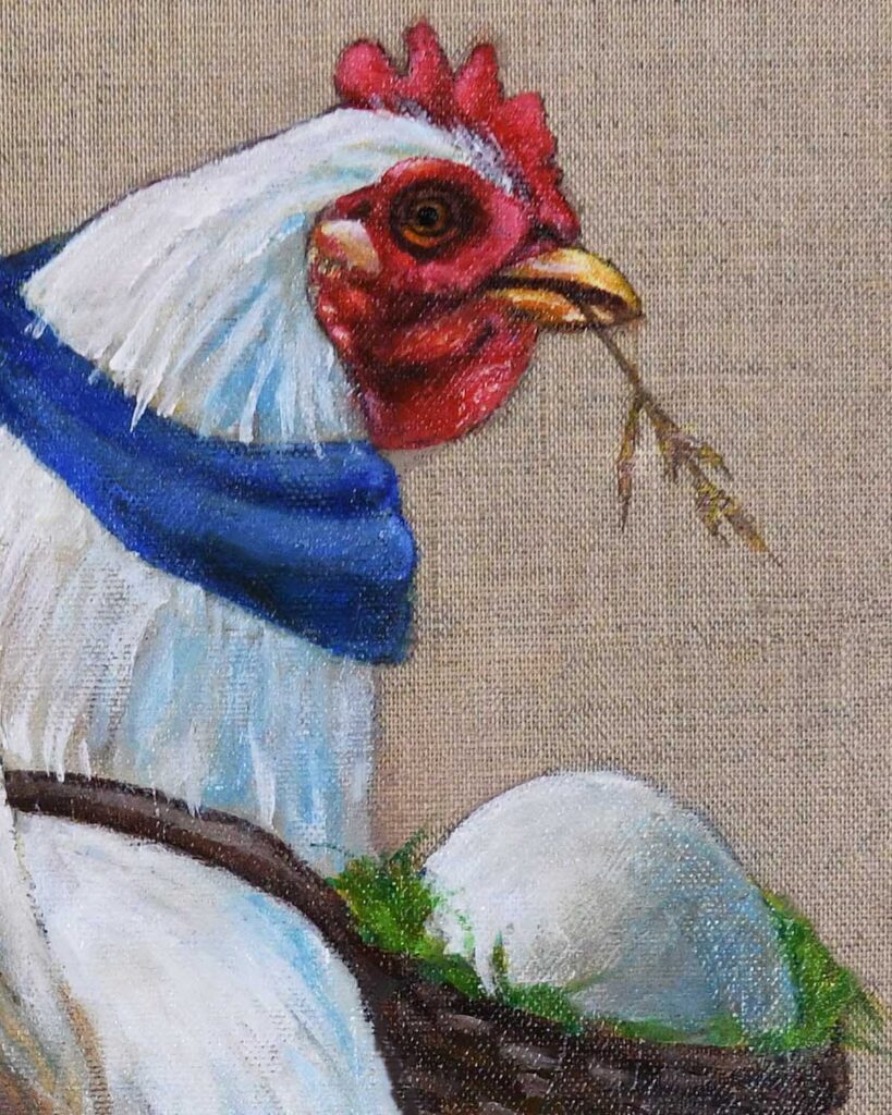 Close up of Hen carrying egg by Jenny Holmlund