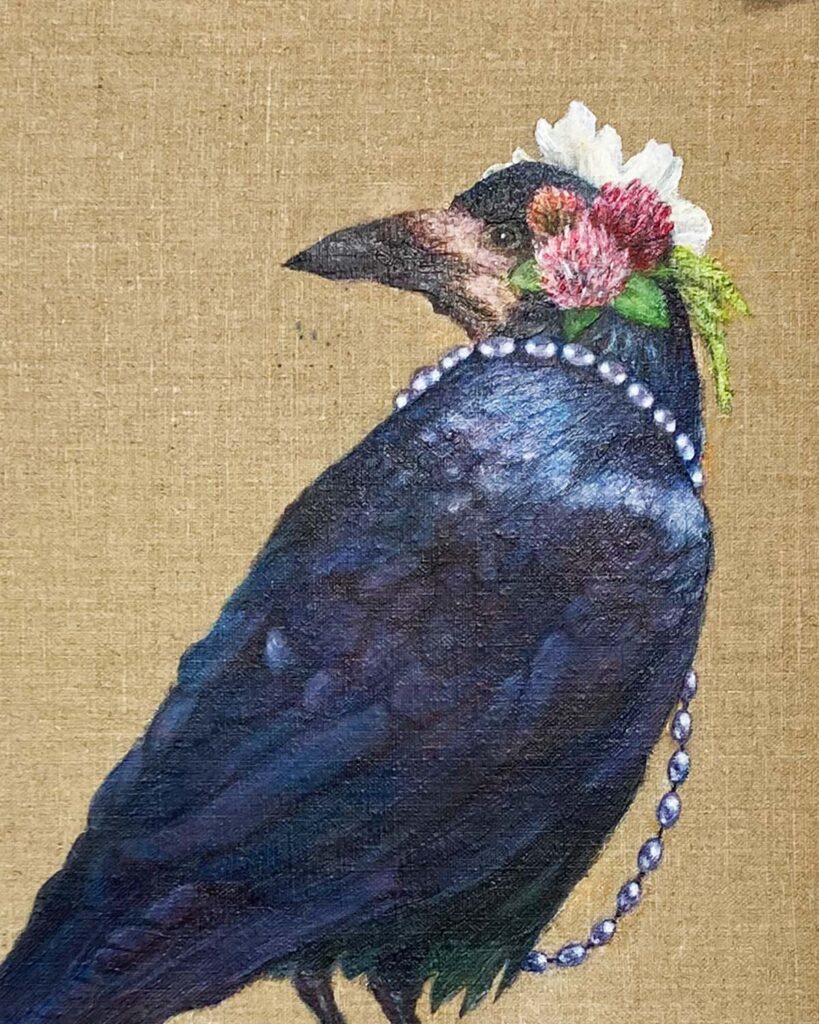 Close-up-Rook with flowers and pearls by Jenny Holmlund